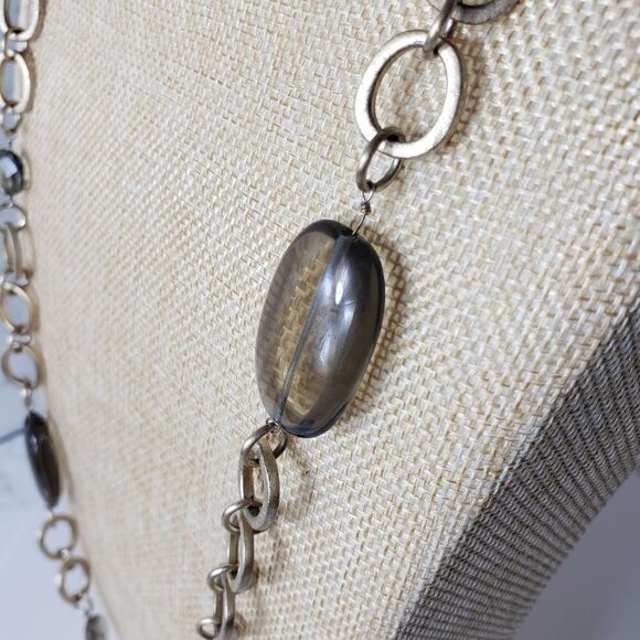 LONG Matte Gold Necklace Smokey Glass Beads - Picture 3 of 7